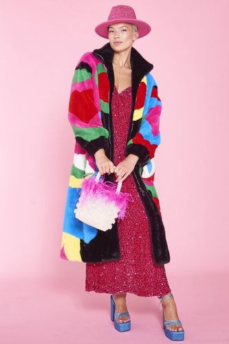 Picasso Bamboo Blend Faux Fur Hand Painted Maxi Coat - FMRCT95A-01