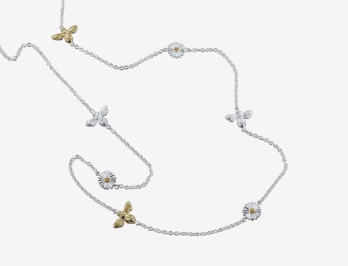 Daisy and Bee Necklace in Sterling Silver and Gold
