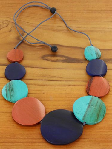 Navy & Copper Wooden Necklace