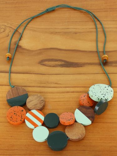 Orange & Mint Resin Disc Necklace