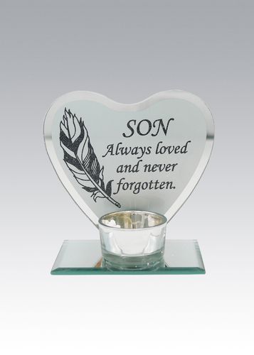 Glass memorial feather t/lite holder