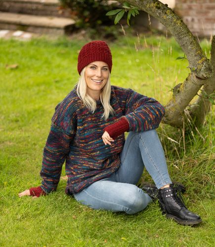 Pure wool electric pattern jumper with cable beanie hat