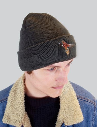 A1945- MENS PHEASANT PRINT KNITTED SKI HAT- FLEECE LINING