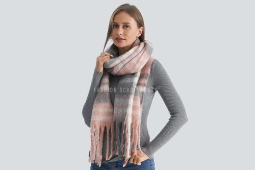 Cosy Large Check Blanket Wrap Tassel Scarf