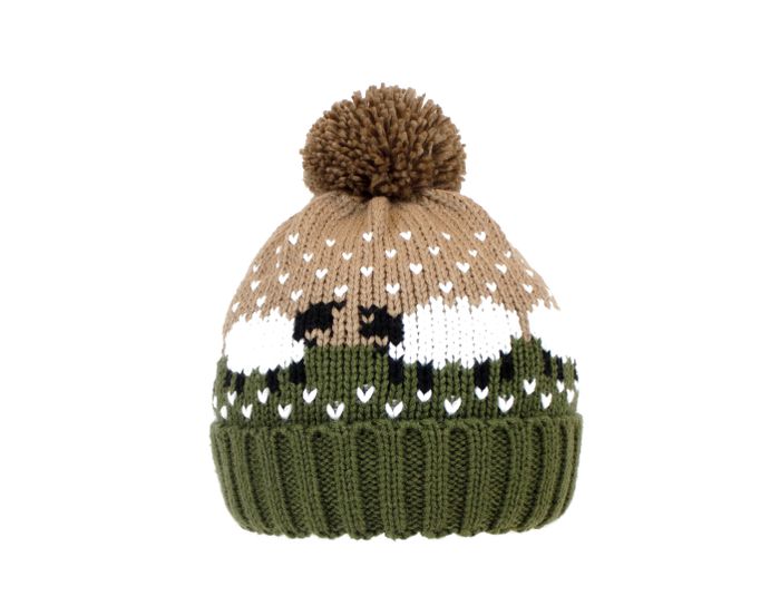 A1957- LADIES SHEEP PRINT KNITTED BOBBLE HAT