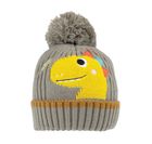 B331- BABIES DINO PRINT KNITTED BOBBLE HAT- WITH LINING