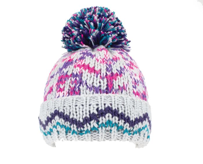 C766- GIRLS PATTERN KNITTED BOBBLE HAT- WITH LINING