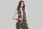 Soft Leopard Print Frayed Wool Scarf / Shawl