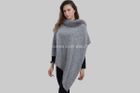 Plain Faux Fur Collar Wool Poncho