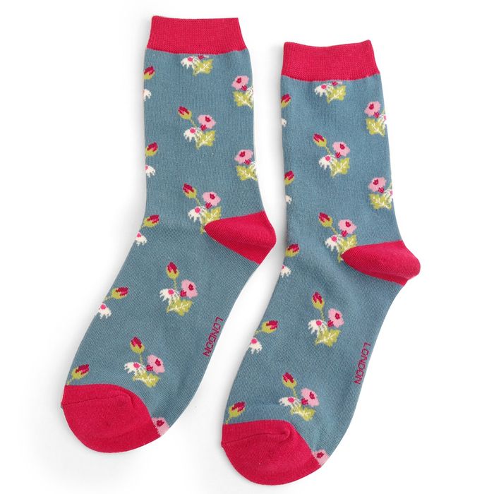 SKS433 Mini Floral Socks Denim