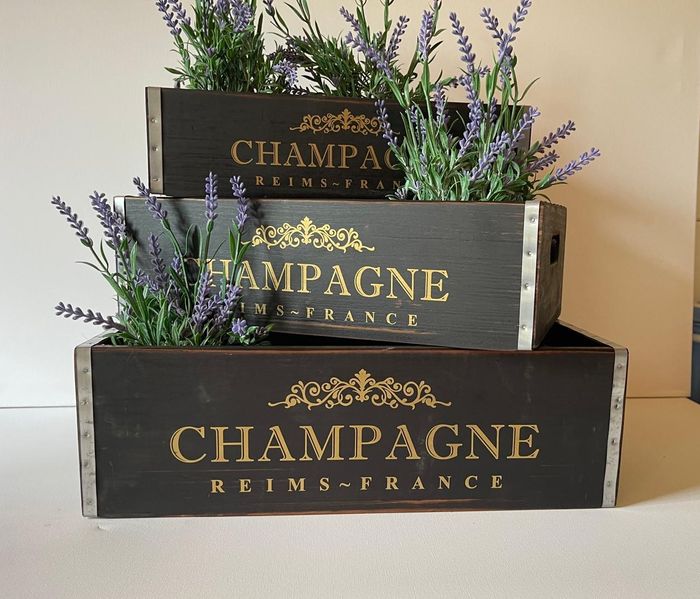 Industrial Set of 3 Vintage Style Champagne Crates n