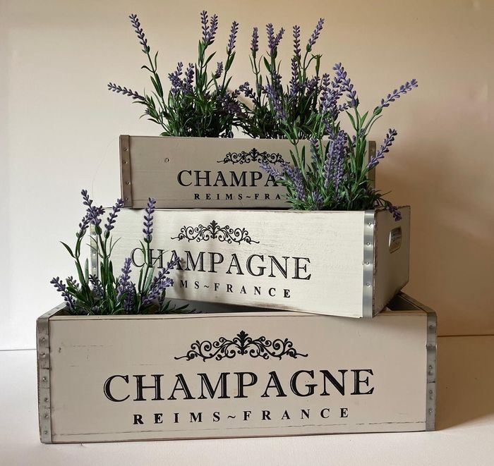 Industrial Set of 3 Vintage Style Champagne Crates n