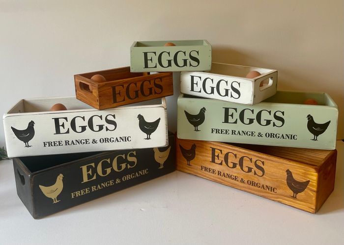 Wooden Egg Boxes in 6 or 12  Natural White or Black Designs