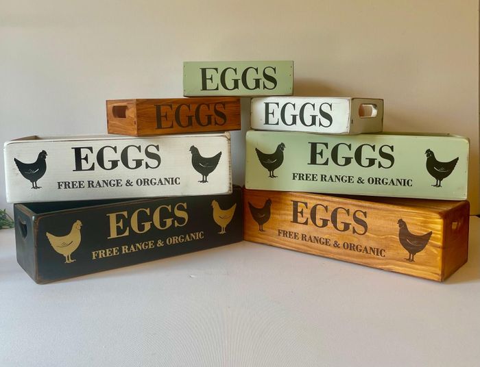 Wooden Egg Boxes in 6 or 12  Natural White or Black Designs