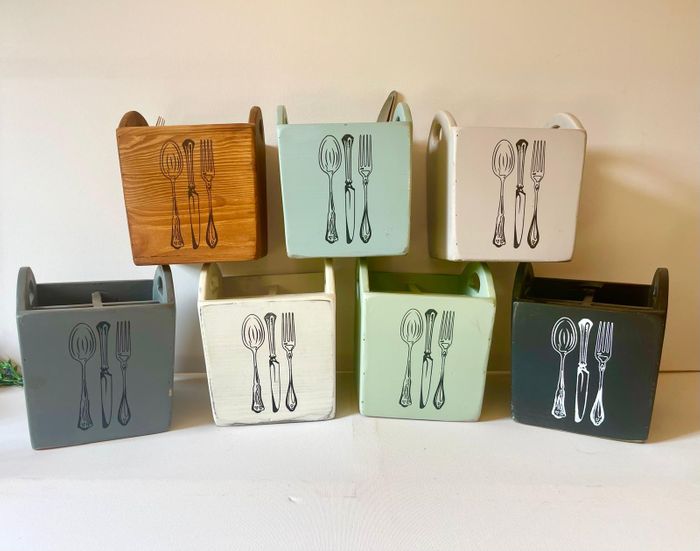 Pine and Painted Vintage Styles Cutlery Boxes