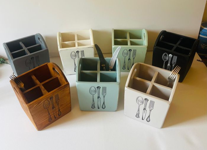 Pine and Painted Vintage Styles Cutlery Boxes