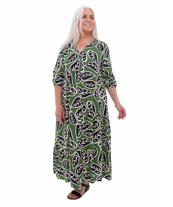 Mono Leaf Tiered Dress