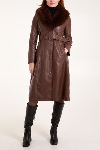 Longline Leather Look Fur Coat