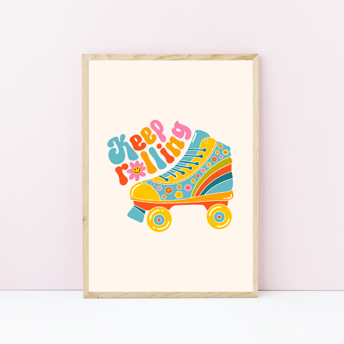 Art Print - Keep Rolling Retro Rollerskate