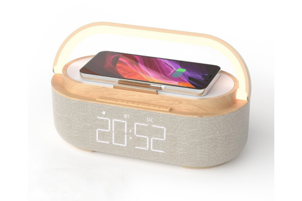 Cream Clock Radio - Wireless Charging, LED Lamp, Bluetooth Speaker