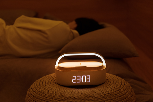 Cream Clock Radio - Wireless Charging, LED Lamp, Bluetooth Speaker