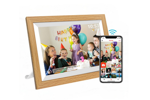 Oak Wood Digital Photo Frame - 10.1 Inch Display