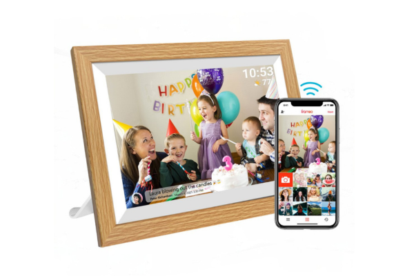 Oak Wood Digital Photo Frame - 10.1 Inch Display