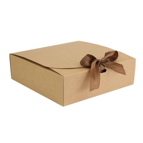 Brown Top-Flap Style Kraft Boxes with Ribbon Pack of 12