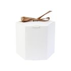 Emartbuy Strong Paper Stand Up Hexagon Gift Bag , 7 cm x 7 cm x 8 cm , White Kraft Bag Cupcakes Cookies Muffin Pie Box with Clear Window and Ribbon - Pack of 12