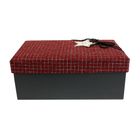 Emartbuy Set of 3 Gift Box, Black Box with Textured Fabric Red Lid and Suede Decorative Ribbon