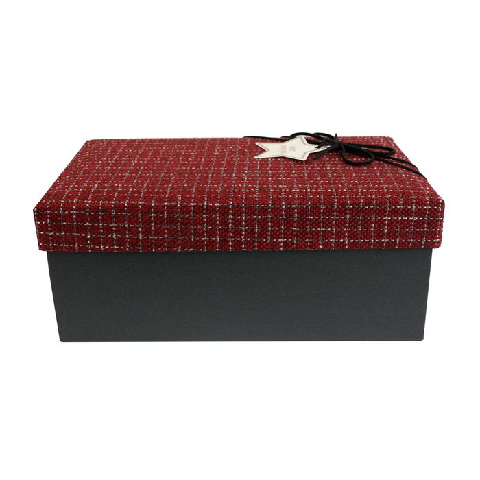 Emartbuy Set of 3 Gift Box, Black Box with Textured Fabric Red Lid and Suede Decorative Ribbon