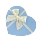 Emartbuy Set of 3 Rigid Heart Shaped Presentation Gift Box, Textured White Box with Blue Lid, Polka Dots Interior and Satin Bow Ribbon