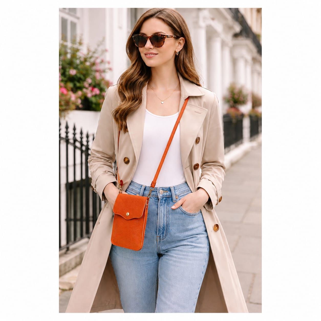 Italian Genuine Leather Double Pockets Mobile Bag Cross Body Bag-8702