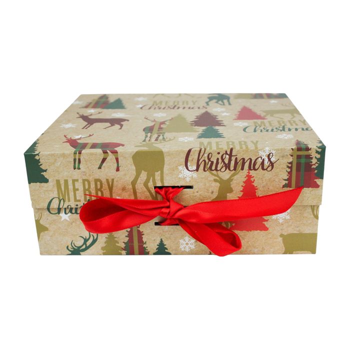 Reindeer Christmas Gift Box with Ribbon (Sizes Available)