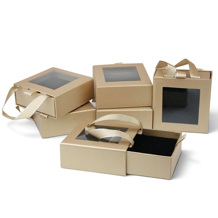 Jewellery Gift Box | Pack of 6 with Ribbon Handle, Window and Velvet Pad