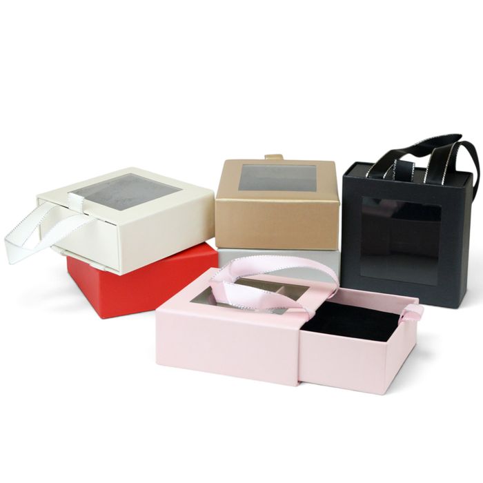Jewellery Gift Box | Pack of 6 with Ribbon Handle, Window and Velvet Pad
