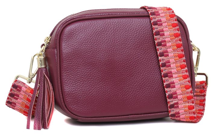 Italian Leather Crossbody Bag with Canvas Strap