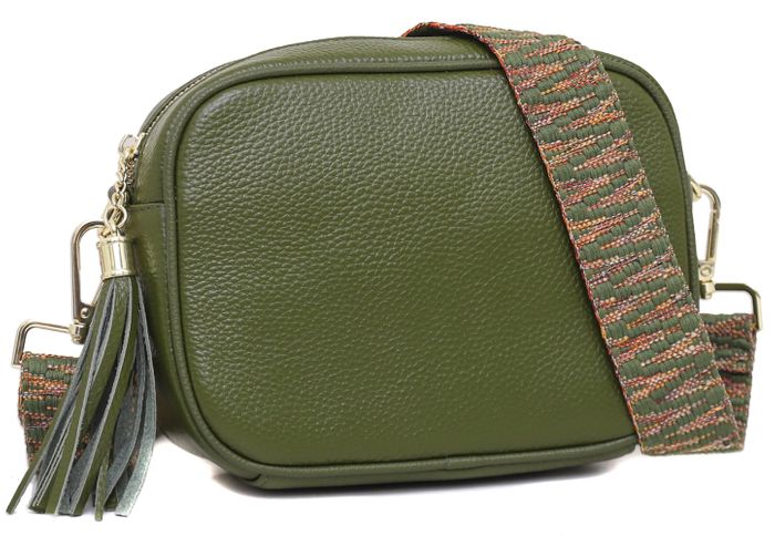 Italian Leather Crossbody Bag with Canvas Strap