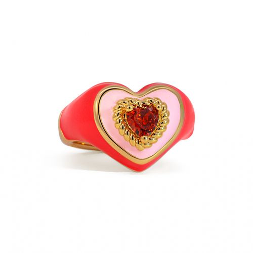 Dark Pink Love Heart Enamel Ring