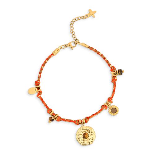 Tiger’s Eye Orange & Red Coin & Charm Plaited Cord Bracelet