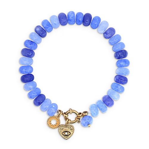 Blue Jade Stone Natural Beaded Charm Bracelet