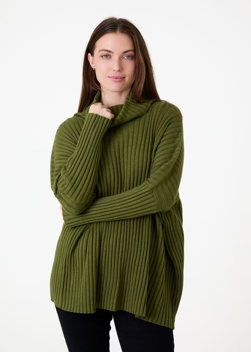 Cashmere Like Rib Cowl Neck Jumper