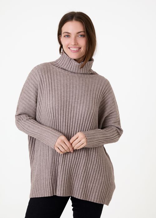 Cashmere Like Rib Cowl Neck Jumper
