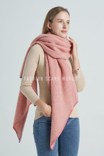 Plain Contrast Stitch Wool Diagonal Edge Scarf