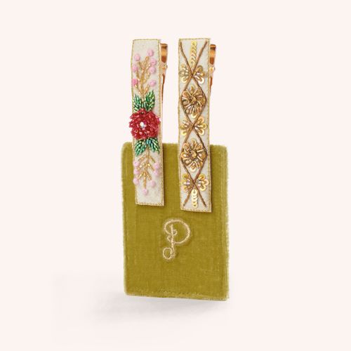 Gold and Fuschia Floral Hair Bars (SKU: BAR30)