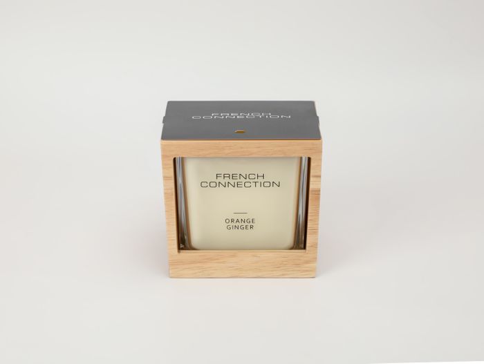 French Connection Natural Wooden Surround Orange and Ginger Candle