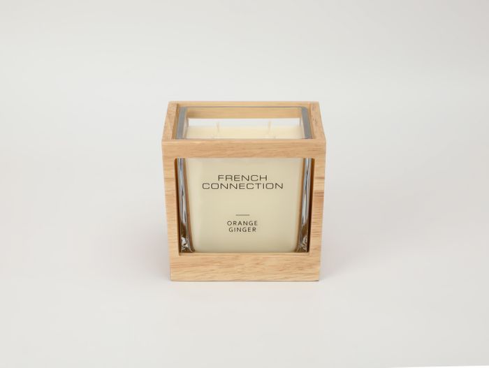 French Connection Natural Wooden Surround Orange and Ginger Candle
