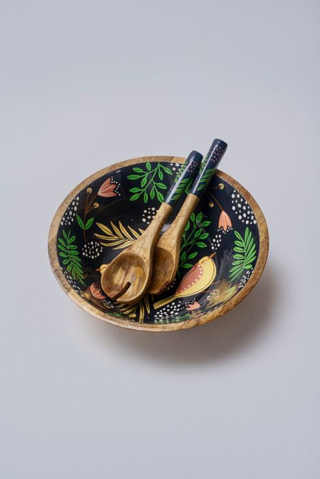 Twilight Bird Large Salad Bowl with Enamel