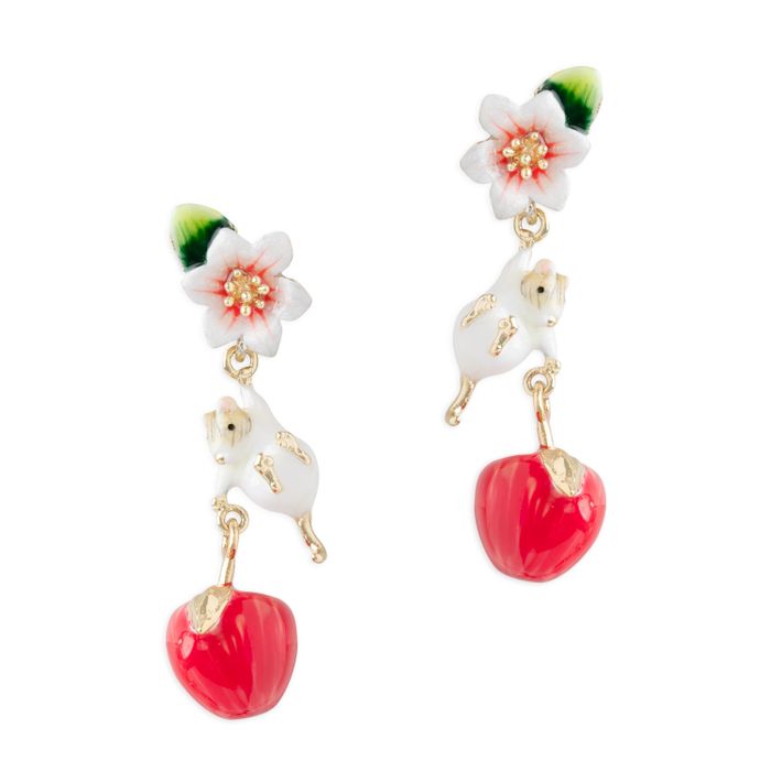 Apple Blossom & Mouse Drop Earrings