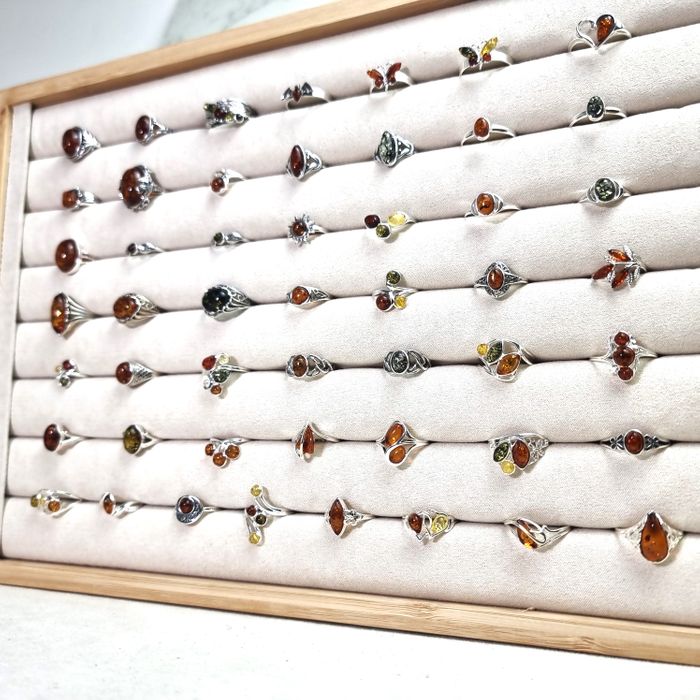 925 Sterling Silver & Genuine Baltic Amber Small Cast Rings